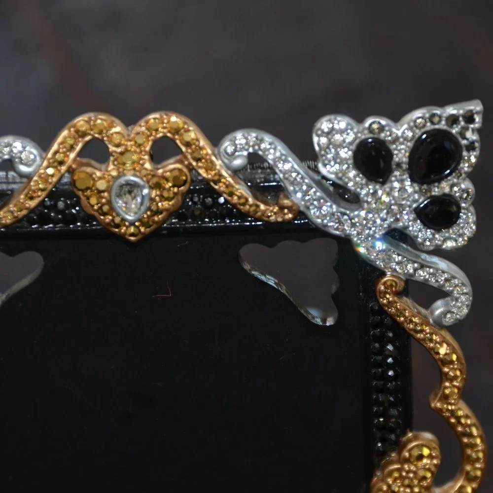 LOVELY RARE JAY STRONGWATER BLACK PAVE TIARA PAISLEY SCROLL CRYSTAL ENAMEL FRAME